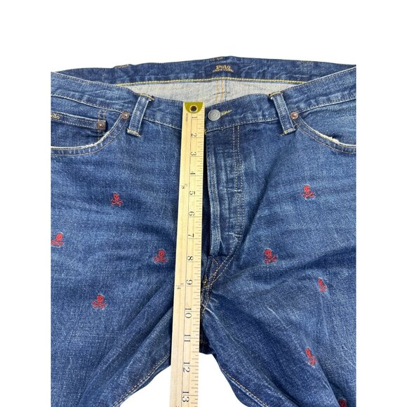 Polo Ralph Lauren Embroidered Skulls Denim Jeans Sullivan Slim Men’s 38x32 Y2K - Picture 12 of 16
